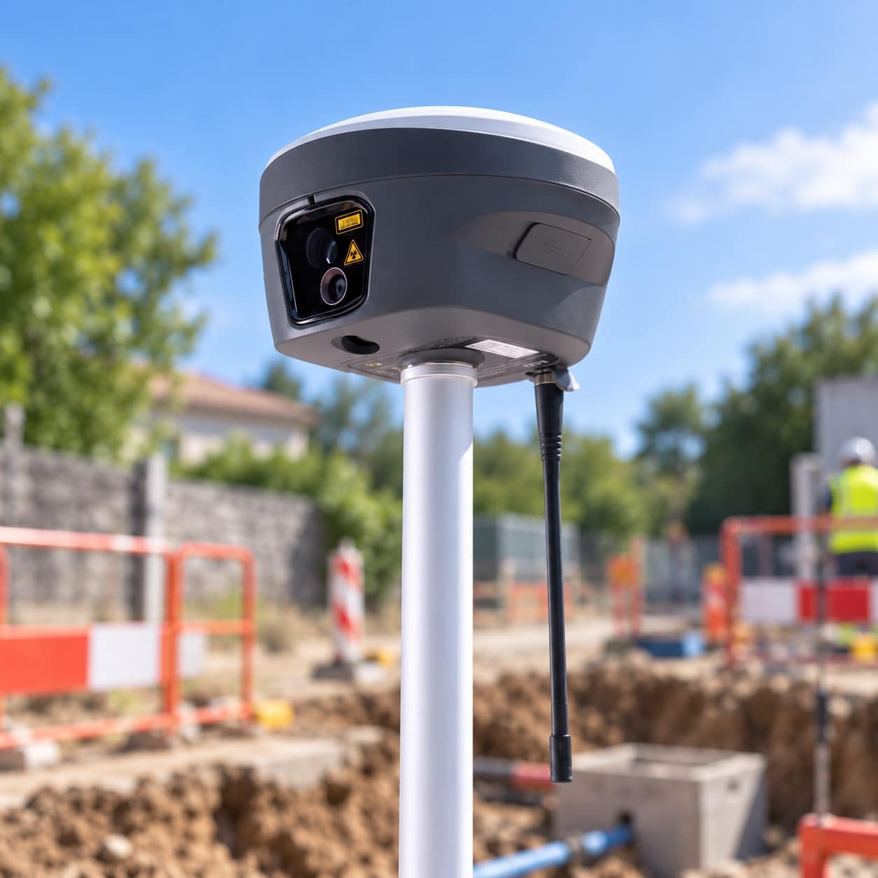 Autre modèle d'antenne GNSS RTK topographique sur un chantier FOUILLES 3D
