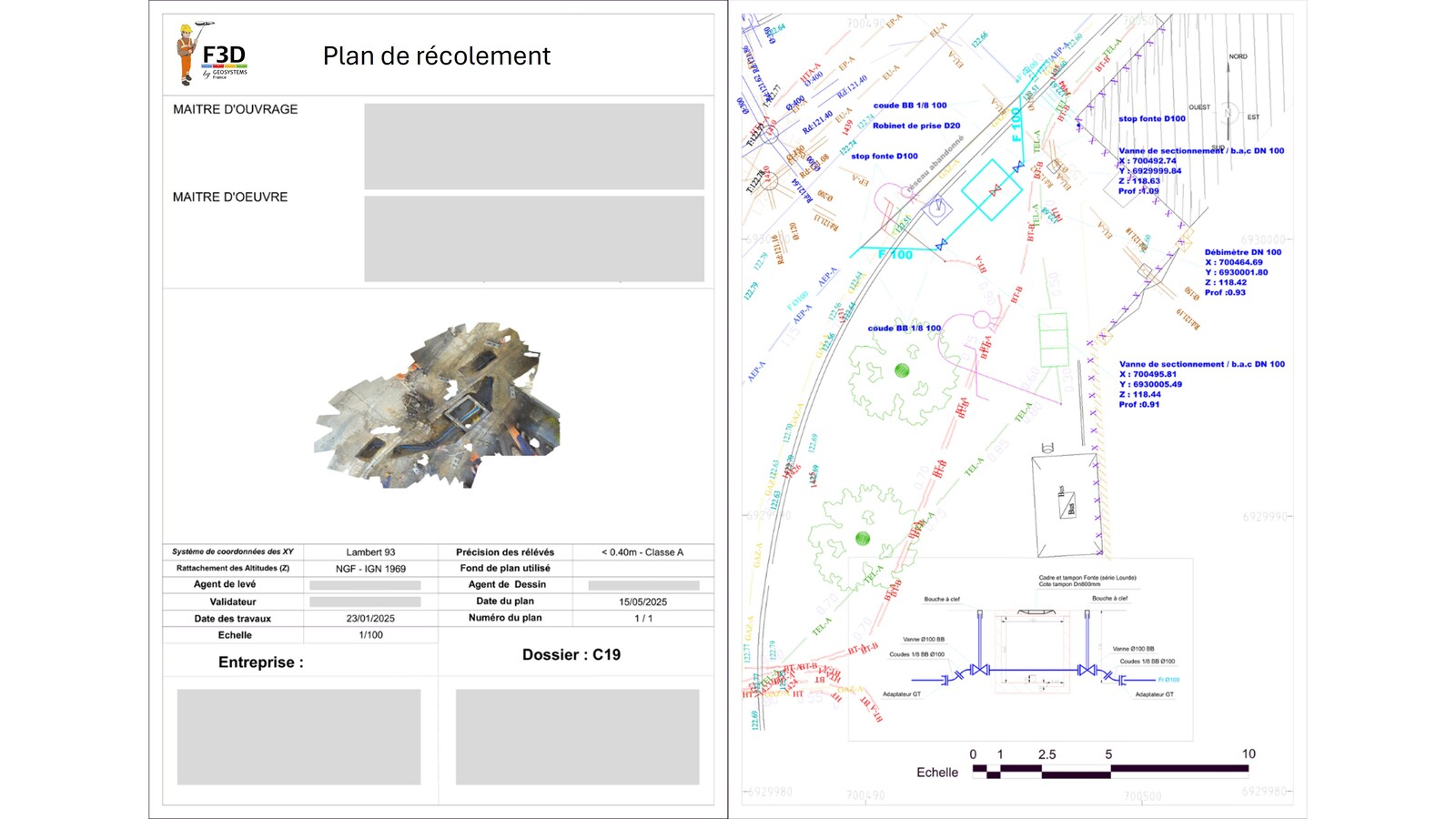 Première vue du passage du nuage de points au plan transmissible dans myF3D Editor