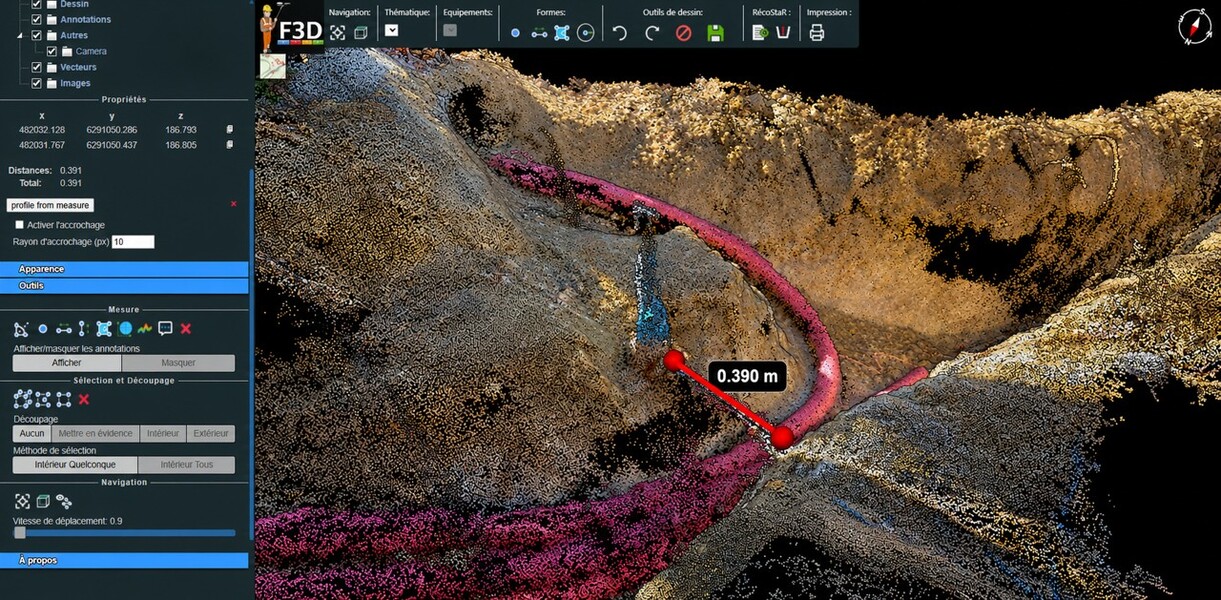 Mesure de distances et de cubatures dans myF3D Editor