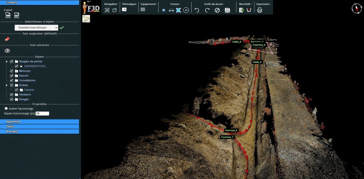 Vectorisation des réseaux sur le nuage de points dans myF3D Editor